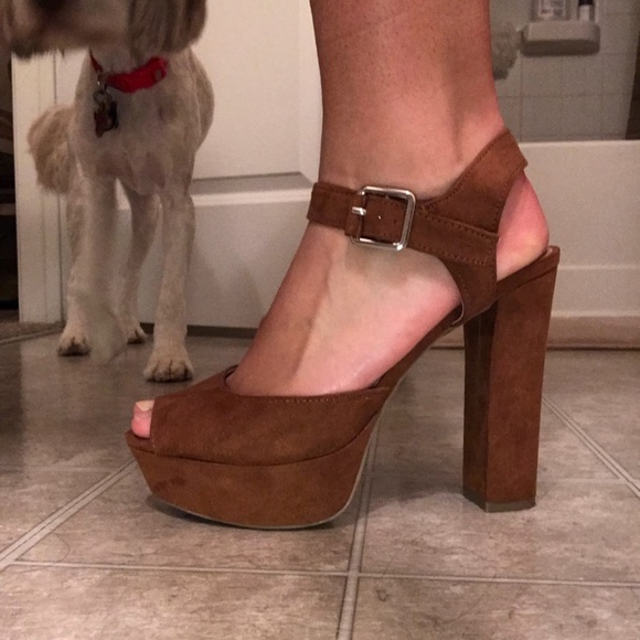 cognac block heels